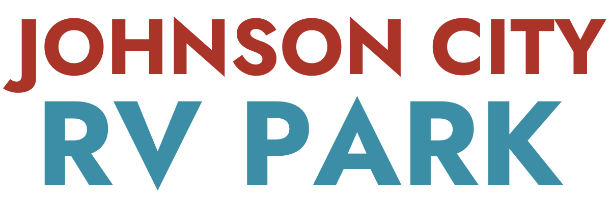 Text reading "Johnson City RV Park" in red and blue capital letters.